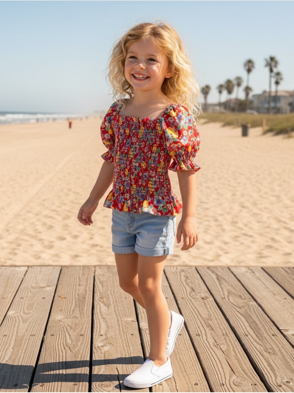 NWT Polo Ralph Lauren Girls Floral Smocked Puff-Sleeve Jersey Top Preppy Classic